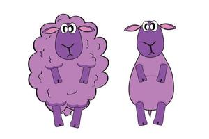 moutons en laine violette et cisaillés en style cartoon. vecteur