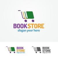 ensemble de logo de librairie composé de livres et d'un chariot