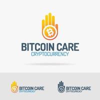 vecteur bitcoin sur le logo de la main défini style coloré pour sécuriser, payer, soigner