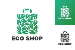 logo eco shop composé d'un sac à provisions et d'une feuille vecteur