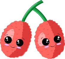 dessin animé mignon heureux deux litchis de fruits roses vecteur