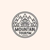 logo de tourisme de montagne composé de montagnes et de style de ligne de sac à dos pour le camping logotype, symbole d'escalade vecteur