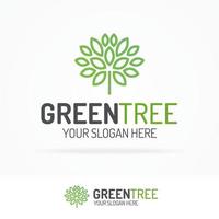 logo arbre vert serti de style de ligne de feuilles vecteur