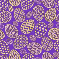 motif d'oeufs de pâques ligne jaune avec un motif différent sur fond violet pour la promotion vecteur