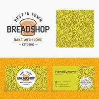 magasin de pain avec logo, motif sans couture et cartes pour boulangerie d'identité
