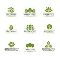 les feuilles et le logo des arbres définissent un style plat de couleur verte pour une entreprise d'écologie vecteur