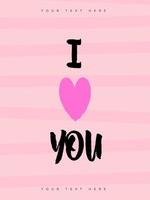 carte de voeux saint valentin avec signe je t'aime et symbole de coeur sur fond rose pour la vente de bannières vecteur