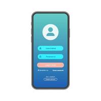 modèle de smartphone de vecteur avec page de formulaire de connexion