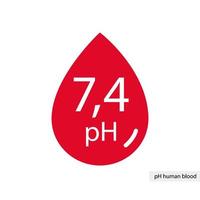symbole de goutte de sang humain avec plage de ph sanguin hormonal 7,44 vecteur