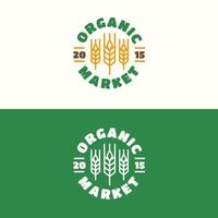 emblème du marché biologique serti de style de ligne de couleur de blé pour une entreprise de produits naturels vecteur