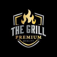 modèle de logo d'emblème d'insigne de barbecue de luxe chic le grill premium vecteur