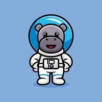 mignon hippopotame astronaute debout vecteur de dessin animé, concept de science animale isolé vecteur premium