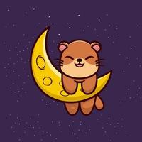 loutre mignonne avec illustration vectorielle de faucille lune dessin animé vecteur