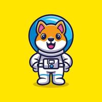 mignon shiba inu chien astronaute debout vecteur de dessin animé, concept de science animale isolé vecteur premium