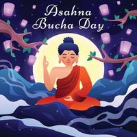 célébration de la journée asahna bucha avec bouddha et lanterne vecteur