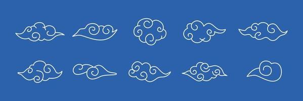 ensemble de conception d'illustration de nuage oriental. éléments de nuages dans le style chinois. ornement linéaire d'art clip dessiné à la main pour un design contemporain chic. vecteur