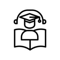 vecteur d'icône d'éducation en ligne. apprentissage virtuel, étudiant, livre, casque. style d'icône de ligne. illustration de conception simple modifiable