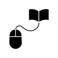 vecteur d'icône d'éducation en ligne. apprentissage virtuel, souris, livre. style d'icône solide, glyphe. illustration de conception simple modifiable