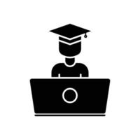 vecteur d'icône d'éducation en ligne. apprentissage virtuel, étudiant, ordinateur portable. style d'icône solide, glyphe. illustration de conception simple modifiable
