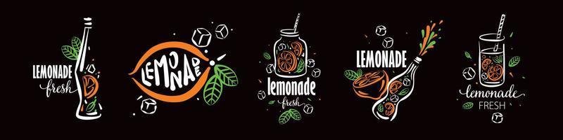 un ensemble de dessins vectoriels de limonade sur fond noir vecteur