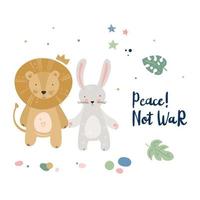 carte de bébé animaux mignons de dessin animé avec lion et lapin vecteur