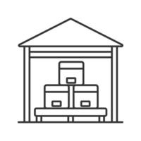 icône linéaire d'entrepôt. illustration de la ligne mince. cartons sur palette. stockage de colis. symbole de contour. dessin de contour isolé de vecteur