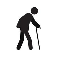 vieil homme va avec l'icône de silhouette de bâton de marche. grand-père avec canne. illustration vectorielle isolée vecteur