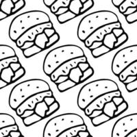 modèle sans couture avec des icônes de hamburger. fond de hamburger noir et blanc. illustration de burger de vecteur de doodle