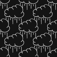 modèle sans couture avec des nuages pluvieux. nuages pluvieux doodle noir et blanc. icônes de cumulonimbus de doodle. modèle sans couture de cumulonimbus vecteur
