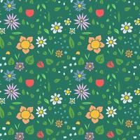 motif vectoriel floral harmonieux et coloré. vecteur de doodle avec motif floral sur fond vert. motif floral vintage