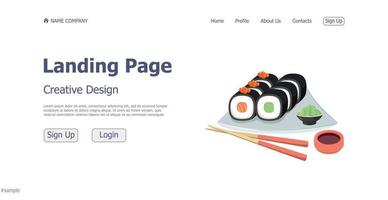 concept de conception de la page de destination du site Web du restaurant de la boutique de sushis et de rouleaux - vecteur
