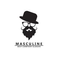 homme masculin logo icône vecteur avec barbe, belle apparence digne cool