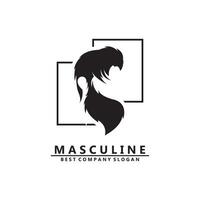 homme masculin logo icône vecteur avec barbe, belle apparence digne cool