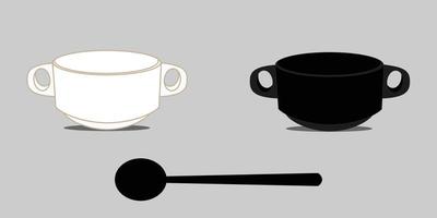 bol de soupe et silhouette de cuillère, illustration vectorielle, icône, symbole. vecteur