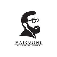 homme masculin logo icône vecteur avec barbe, belle apparence digne cool