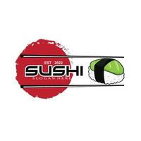 vecteur japonais de logo de nourriture de sushi, avec une variété de viande de fruits de mer, conception de fond adaptée aux autocollants, sérigraphie, bannières, écorcheurs, entreprises