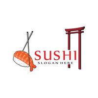 vecteur japonais de logo de nourriture de sushi, avec une variété de viande de fruits de mer, conception de fond adaptée aux autocollants, sérigraphie, bannières, écorcheurs, entreprises