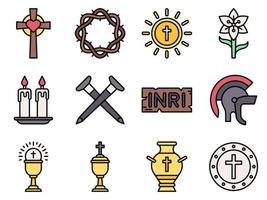 ensemble d'icônes remplies liées à la semaine sainte 4, illustration vectorielle vecteur