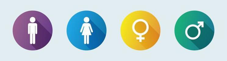 icônes plates de symboles de genre. signe de sexe masculin et féminin symbole de genre. pictogrammes de porte de toilettes.