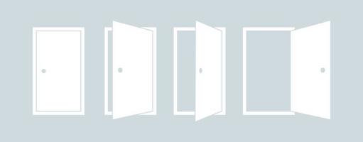 ouvrir et fermer le jeu d'icônes de porte. illustration d'icône de vecteur de silhouette blanche de porte.