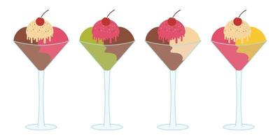 crème glacée 3 boules de dessert sur une tasse en verre dans une jolie conception de vecteur plat animé pour icône logo clipart