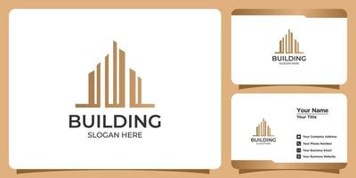 logo de bâtiment minimaliste avec création de logo de style art en ligne et modèle de carte de visite