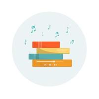 une pile de livres avec des notes de musique. livres audio. apprendre à travers le livre audio. vecteur