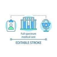 icône de concept de soins médicaux à spectre complet. carnet de santé. procédures de diagnostic. illustration de fine ligne d'idée de tests de laboratoire clinique. dessin de contour isolé de vecteur. trait modifiable vecteur