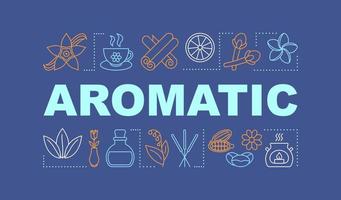 bannière de concepts de mots aromatiques. spa. aromathérapie. arôme organique. plantes parfumées. présentation, site internet. idée de typographie de lettrage isolé avec des icônes linéaires. illustration de contour de vecteur