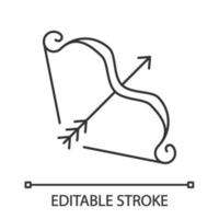 icône linéaire arc et flèches. emblème du tournoi de chevalier. symbole guerrier médiéval. arc de Cupidon. archer. illustration de la ligne mince. symbole de contour. dessin de contour isolé de vecteur. trait modifiable vecteur