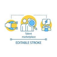 icône de concept de source de marché de talents. illustration de la ligne mince de l'idée du processus de recrutement. ressource rh. programme SIRH. équipe d'acquisition de talents. dessin de contour isolé de vecteur. trait modifiable vecteur