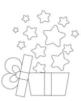 coffret cadeau ouvert avec des étoiles. dessiner une illustration en noir et blanc vecteur