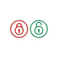 verrouiller déverrouiller le symbole d'icône de contour. élément de conception de sécurité. illustration vectorielle de cadenas. symbole de protection isolé sur fond blanc. couleur rouge et verte