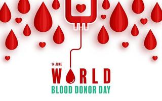 journée mondiale du donneur de sang, 14 juin avec poche de sang transférant du papier de concept de sang coupé. vecteur